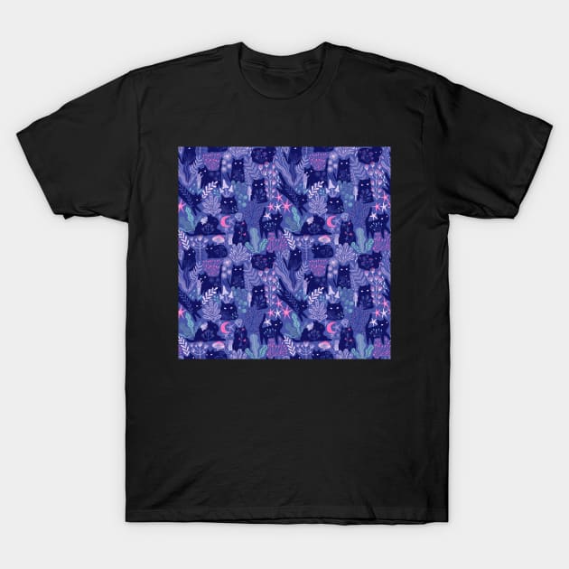 Purple night cats and girls T-Shirt by kostolom3000